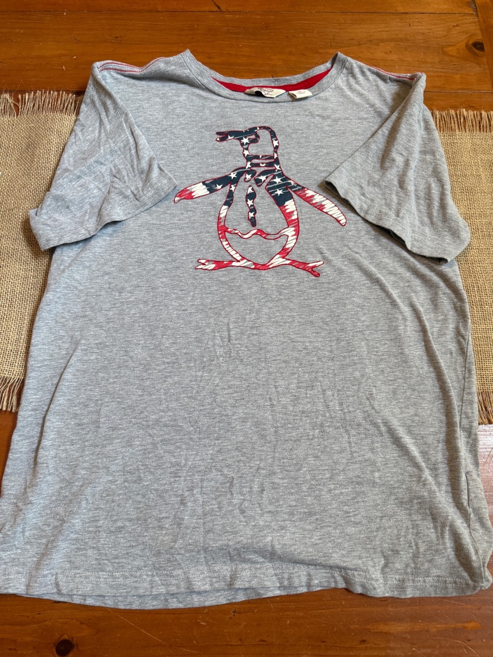 Original Penguin Grey Tee with Patriotic Penguin Graphic